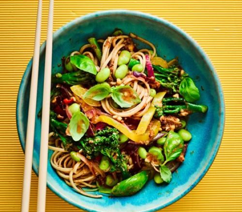 Sticky noodles with homemade hoisin