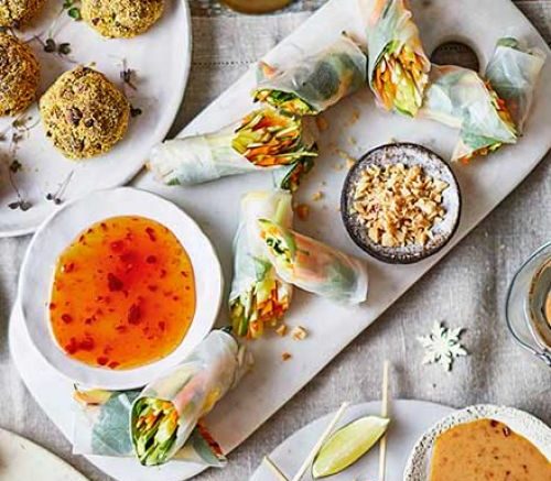 Vegan rainbow spring rolls